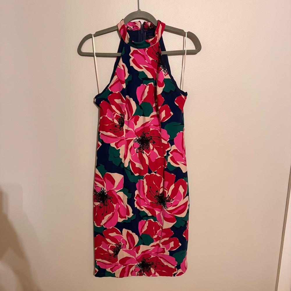 Trina Turk Floral Halter Neck Sheath Dress Pink Size 6 Spring Resort Vacation - Picture 3 of 6